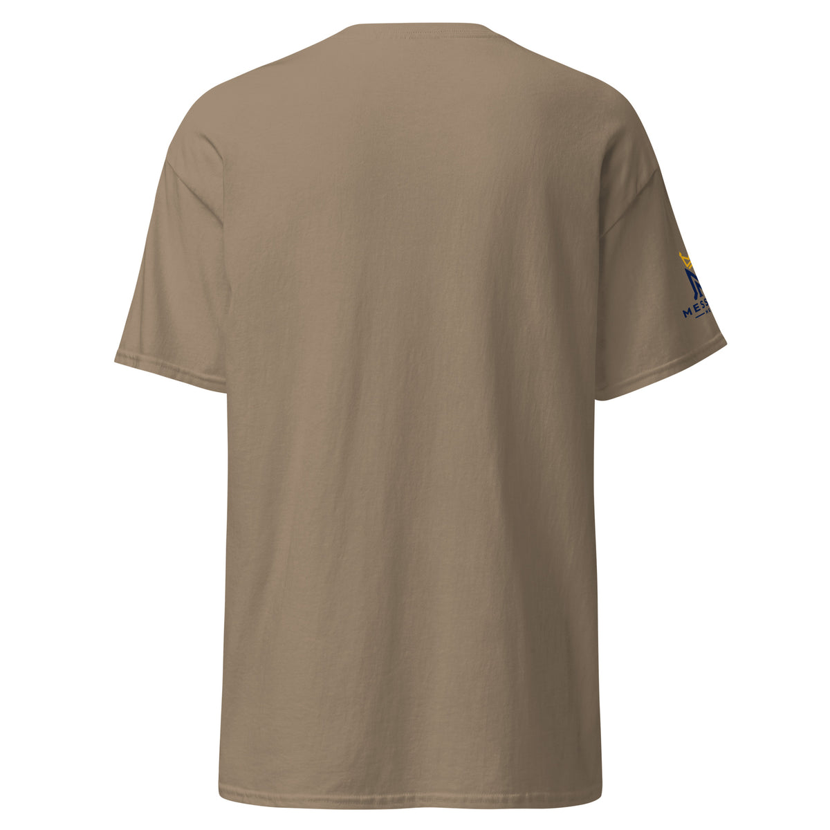 Brown Savana | Back view of the men's Hineni Hebrew faith T-shirt, inspired by Isaiah 6:8.
