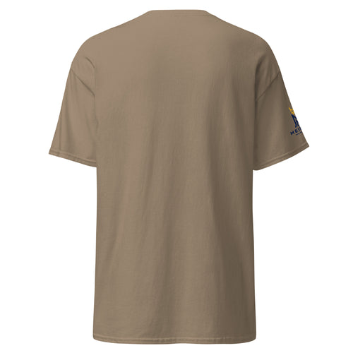 Brown Savana | Back view of the men's Hineni Hebrew faith T-shirt, inspired by Isaiah 6:8.