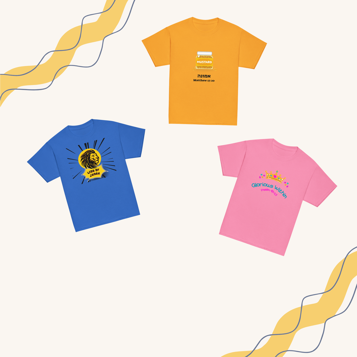 Messianic kids apparel featuring colorful faith inspired T shirts