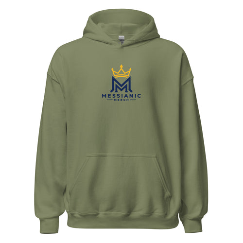 Military Green | Front view of the Military Green Be Strong Chazak hoodie featuring the Messianic Merch logo.