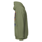Military Green | Right side close-up of the Military Green Be Strong Chazak hoodie displaying the pocket detail and seam lines. 