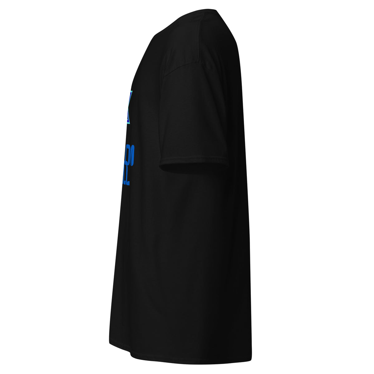 Black | Left side profile of the men’s Shalom Y’all T-shirt highlighting the left sleeve.
