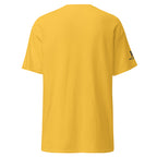 Daisy | Back view of the Emunah Hebrew faith T-shirt featuring a mustard jar, אמונה meaning faith, Matthew 17:20, and Messianic Merch right sleeve logo.