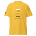 Daisy | Front view of the Emunah Hebrew faith T-shirt featuring a mustard jar, אמונה meaning faith, Matthew 17:20, and Messianic Merch right sleeve logo.