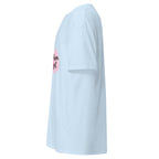 Light Blue | Left side profile of the Shalom Y'all women's T-shirt highlighting the left sleeve.