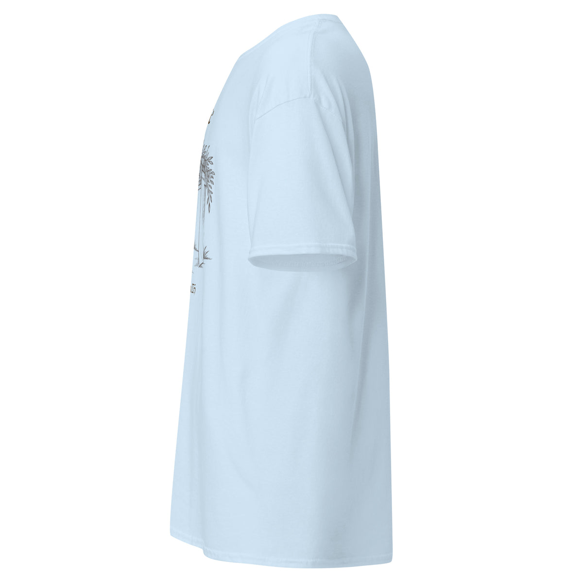 Light Blue | Left view of Refuge Sukkot shirt showing left sleeve