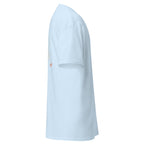 Light Blue | Right side profile of the Clothed in Strength women's faith T-shirt highlighting the right sleeve.