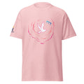 Light Pink | Front view of the Ruach women's faith T-shirt featuring a white dove, flowing pink Spirit imagery, Hebrew word רוח, and Messianic Merch sleeve logo.
