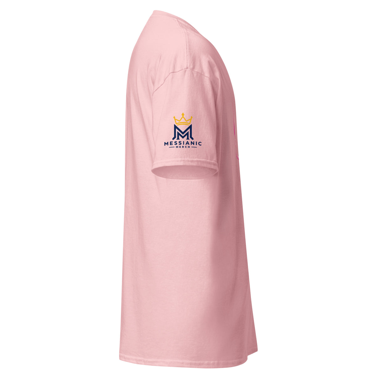 Light Pink | Right close up the sleeve and and Messianic Merch sleeve logo.
