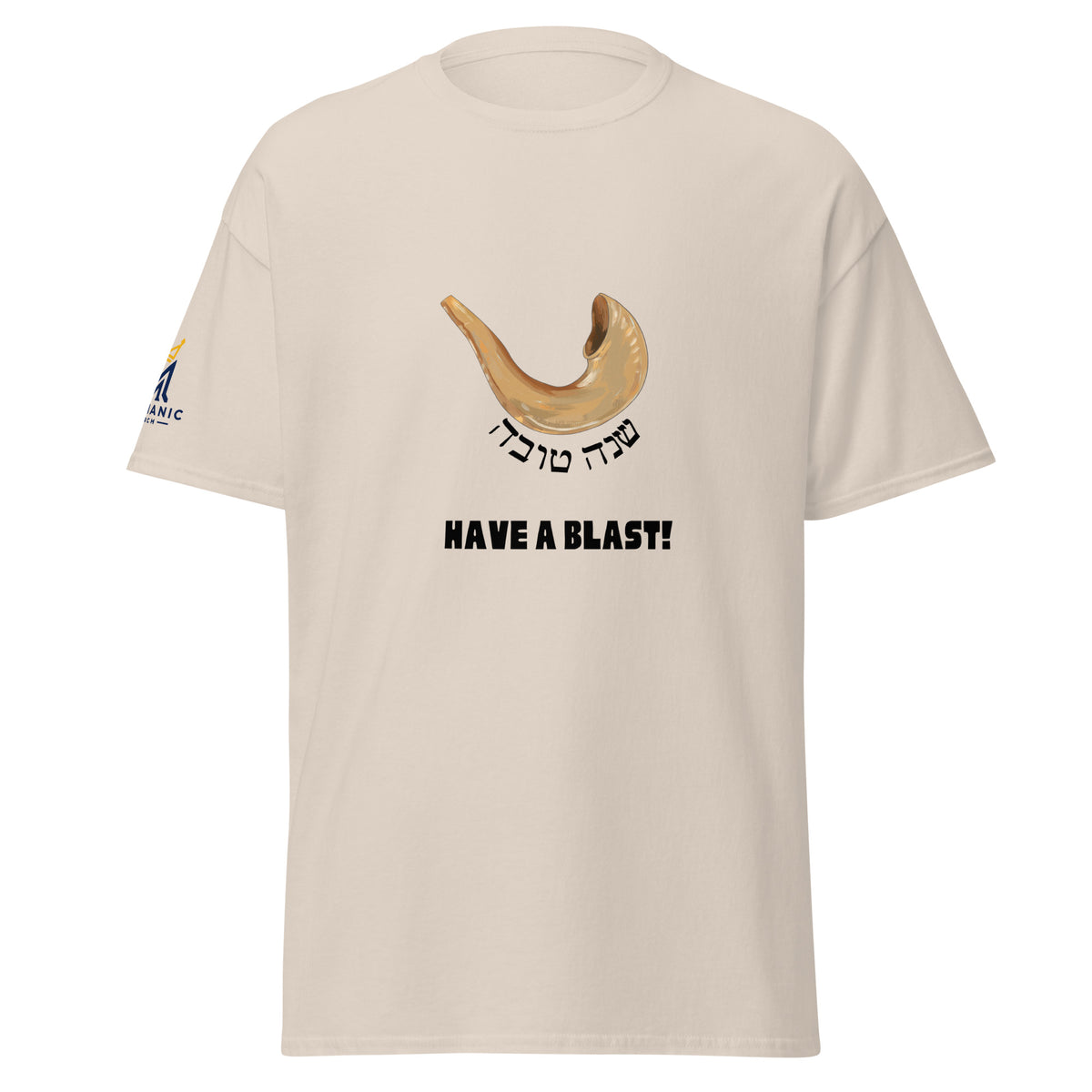 Natural | Have a Blast Rosh Hashanah Shofar Shirt featuring shirt design with Shana Tova in Hebrew and Have a Blast text