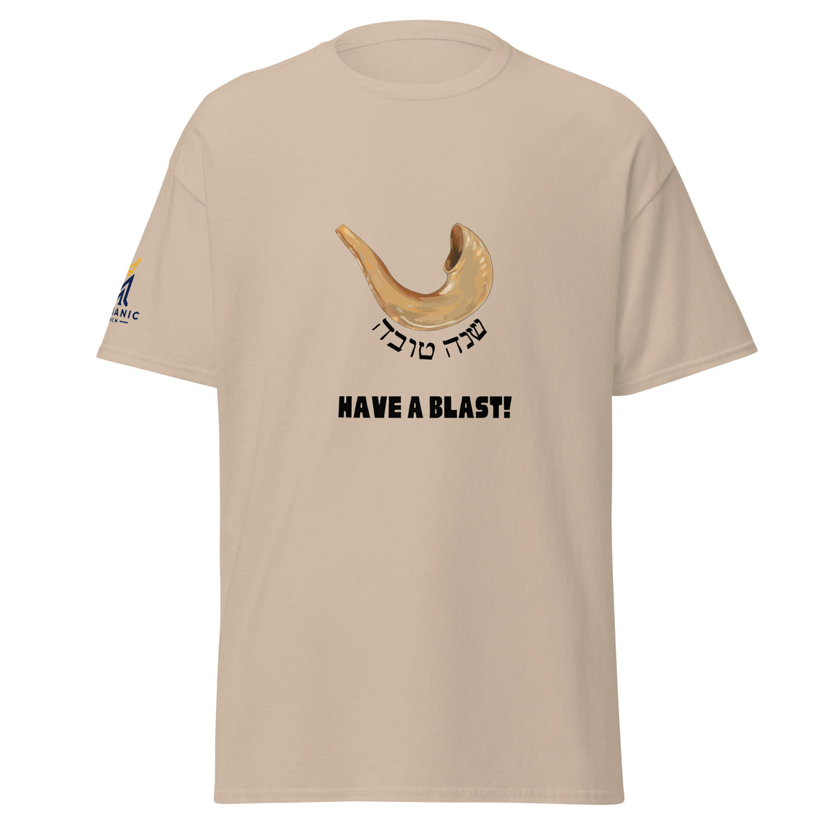Sand | Have a Blast Rosh Hashanah Shofar Shirt featuring shirt design with Shana Tova in Hebrew and Have a Blast text