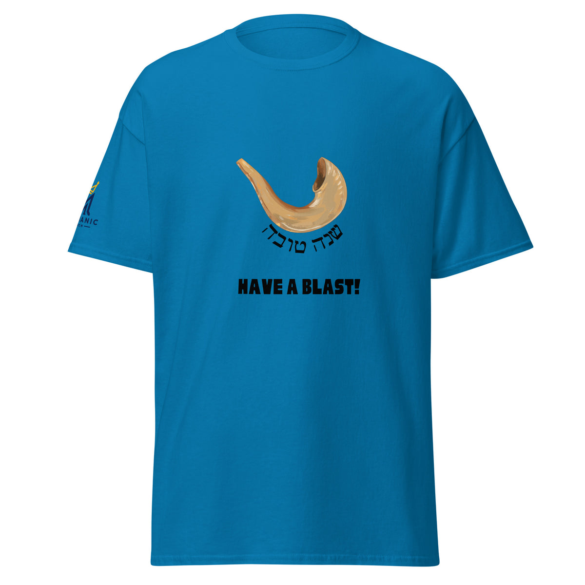 Sapphire | Have a Blast Rosh Hashanah Shofar Shirt featuring shirt design with Shana Tova in Hebrew and Have a Blast text