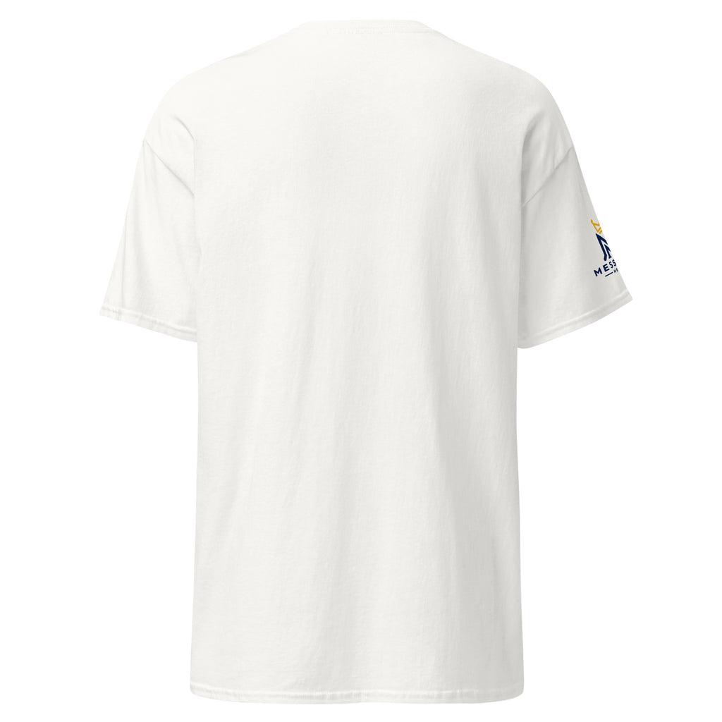 White | Back of Baruch Haba Messianic Rosh Hashanah Crown T-Shirt displaying blank back