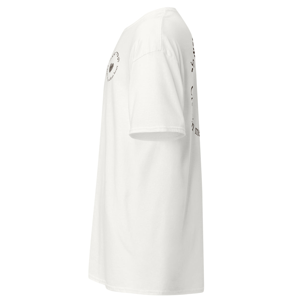 White | Left view of Lev Tahor Yom Kippur Clean Heart Shirt show left sleeve