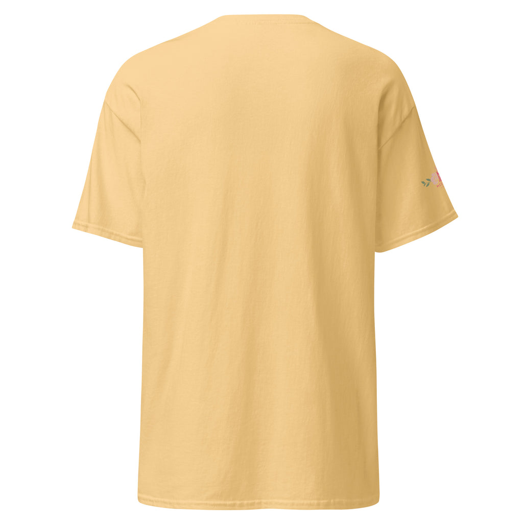 Yellow Haze | Back of Women’s Rejoice Sukkot Shirt Leviticus 23:40 displaying blank back