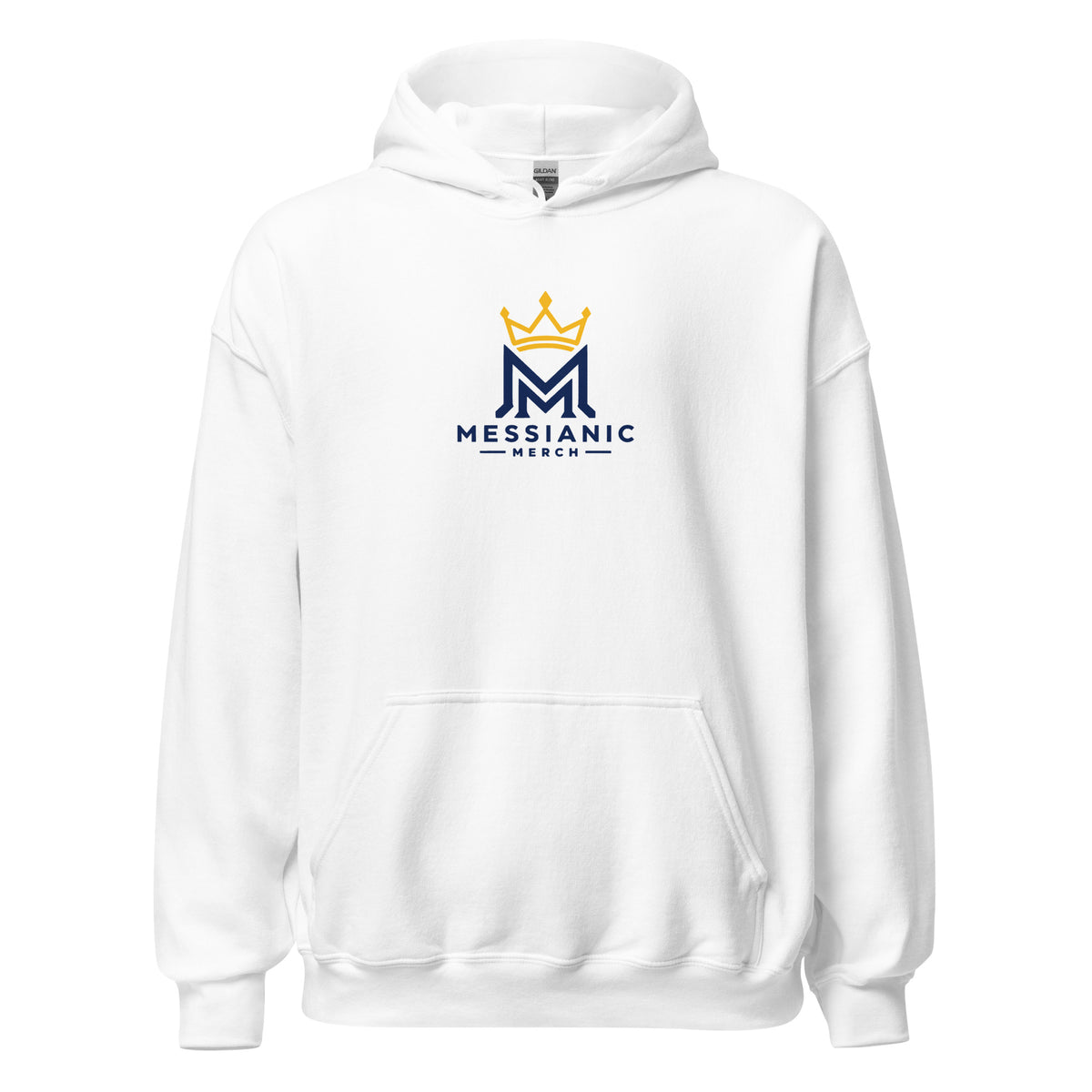 White | Front view of the Ruach Hebrew faith hoodie featuring the Messianic Merch logo.