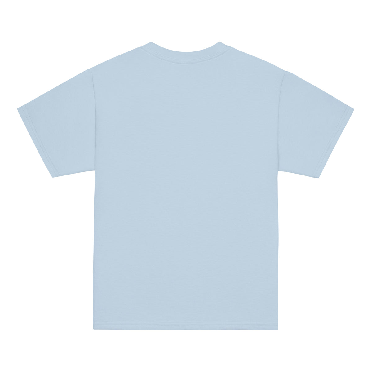 Light Blue | Back of Shalom youth faith T-shirt featuring a solid background.