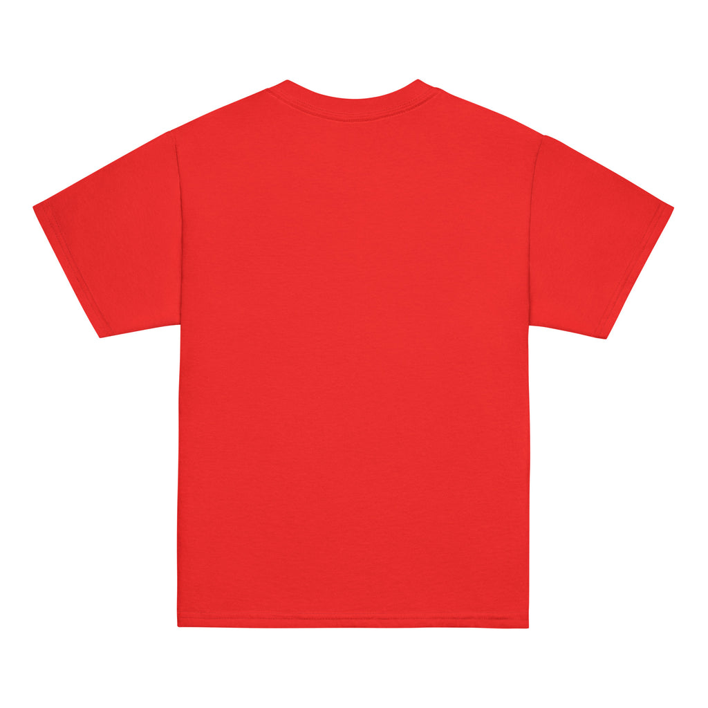 Red | Back of the Lion of Judah boys T-shirt featuring a solid background.