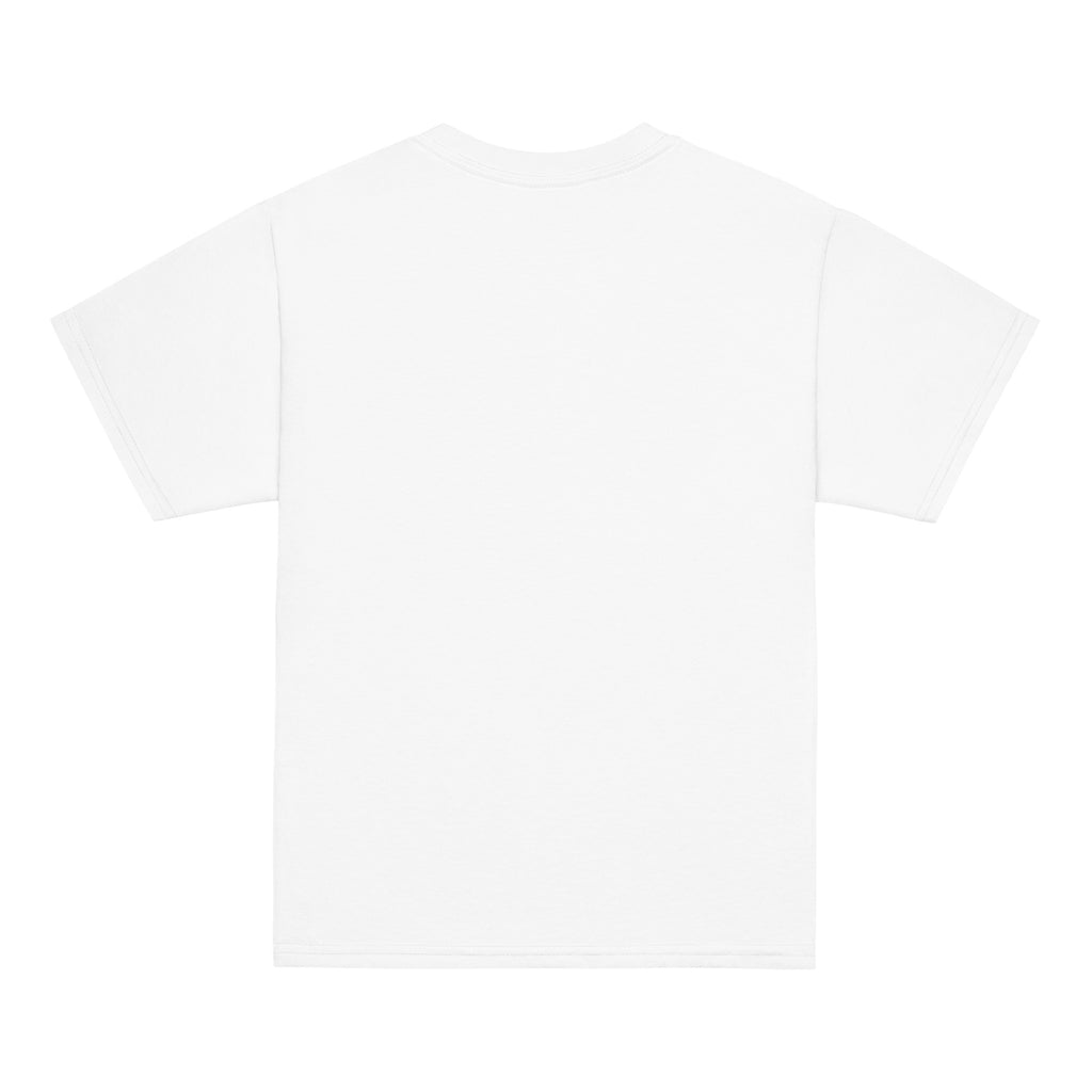 White | Back of Promises youth faith T-shirt featuring a solid background.